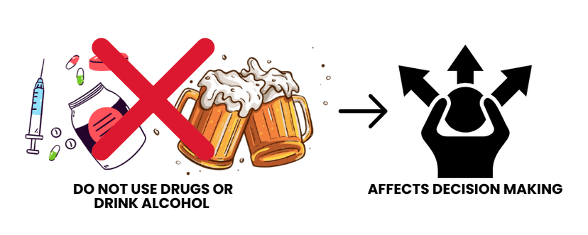 Do not use drugs or drink alcohol.